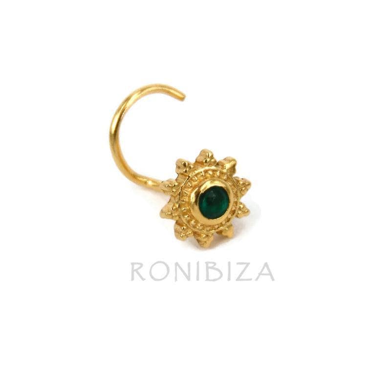 Green Onyx Gold Nose Stud, Tribal Nostril Jewelry, 20G image 3