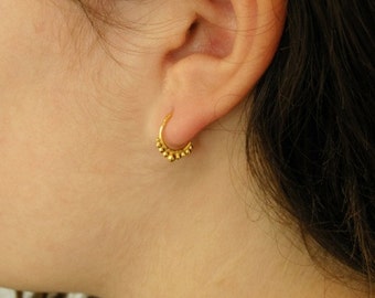 Small Gold Hoop Earrings, Tragus Hoop, Tiny Ethnic Earrings, Daith Piercing, Cartilage Jewelry, Helix Earrings, Huggie Earrings (G1)