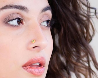 18k Gold Nose Stud, Indian Nose Stud, Nostril Stud, Tribal Nose Stud, Green Nose Stud, 20g Nose Stud, Gold Nose Piercing, Dainty Nose Stud