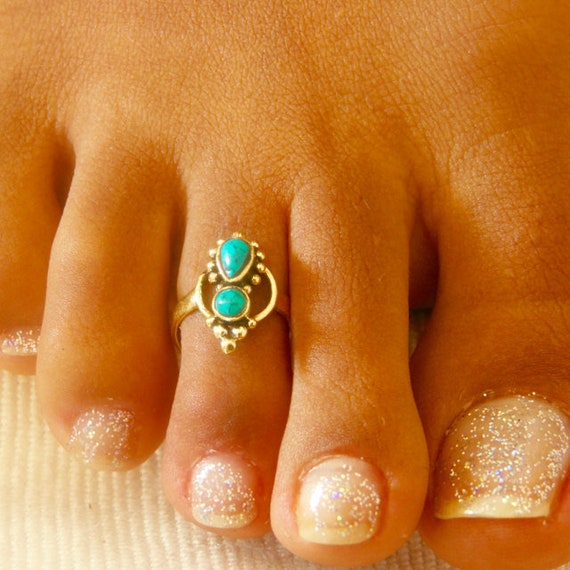 Stainless Steel & Genuine Gem Toe Ring With Turquoise Stone