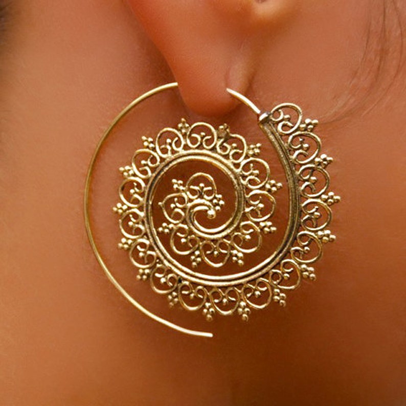 Brass Earrings Brass Spiral Earrings Gypsy Earrings Etsy