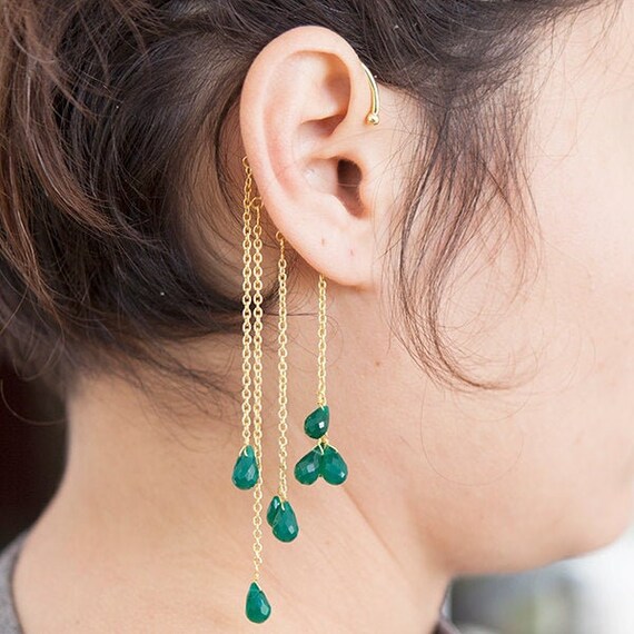 Gold Ear Cuff Ear Wrap Wrap Earrings Gemstone Earrings Etsy