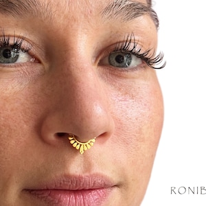 Anello per setto in oro, piercing tribale per setto 18/16G, gioielli indiani per setto, gioielli hippie per naso, anello per trago aderente, orecchino a cerchio per cartilagine (G27)