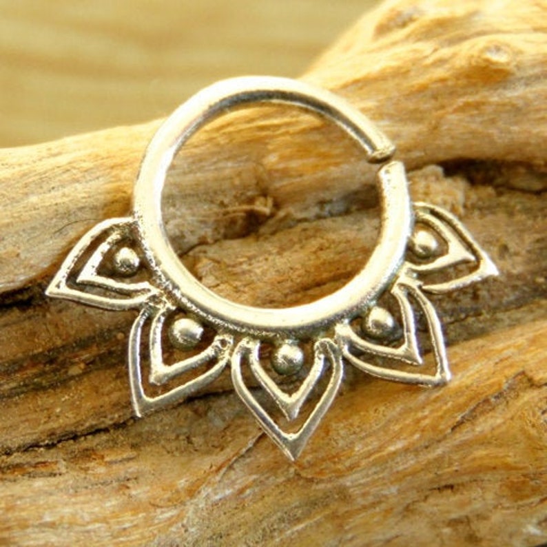 Tribal Flower Septum Ring, 16 Gauge Septum Piercing Ring, Septum Nose Piercing, Gold Septum Ring, Unique Tribal Septum Ring image 4