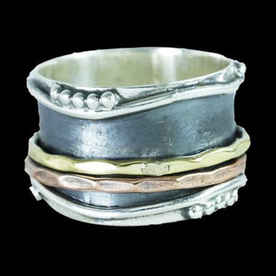 Spinner Ring Meditation Ring Anti Stress Ring Three Metal Rings