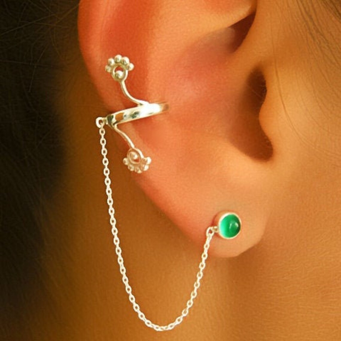 Silver Ear Cuff Chain Ear Cuff Ear Cuff With Chain Etsy