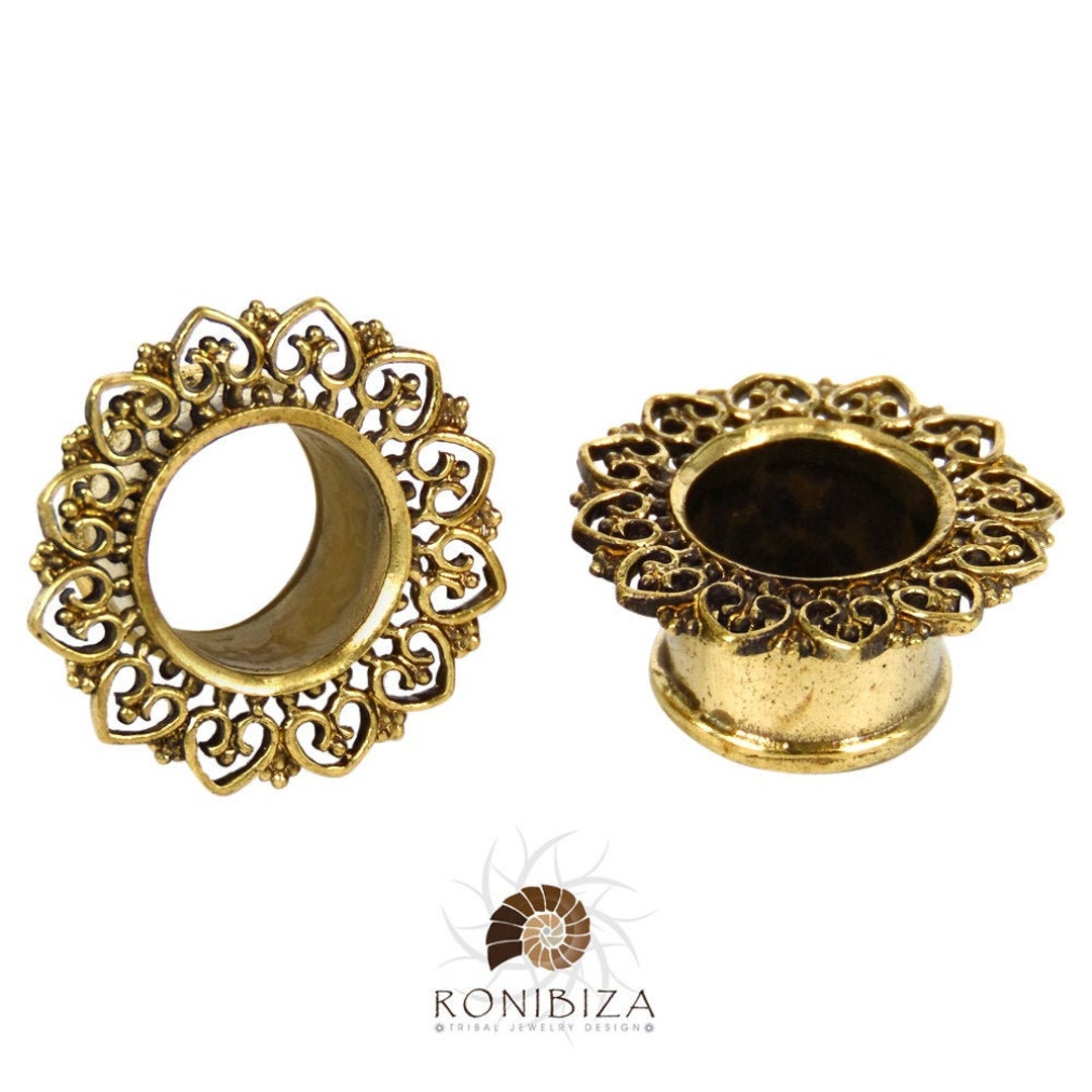 Heart Brass Plugs Ear Plugs Ear Gauges Tribal Plugs Indian Plugs