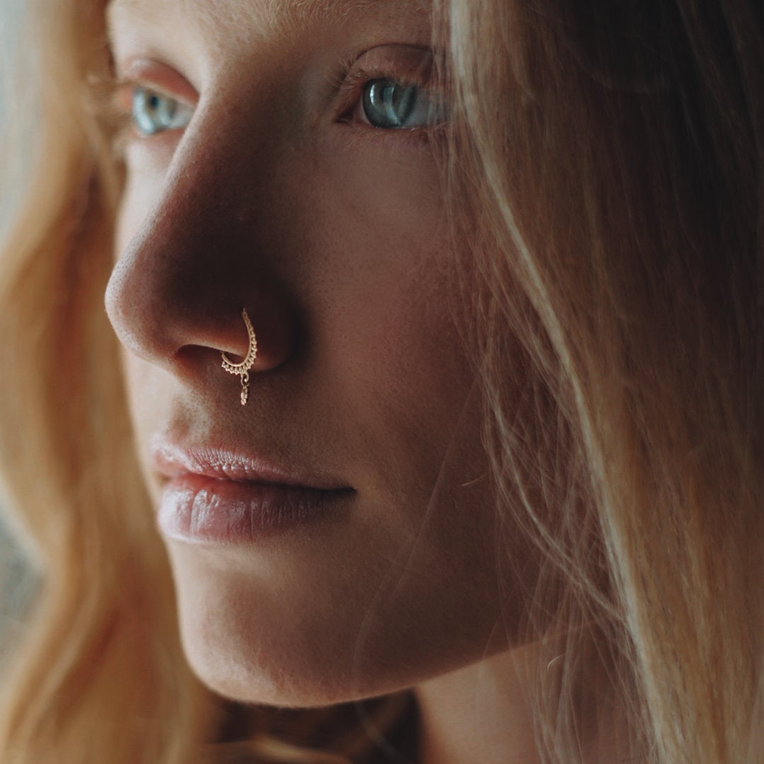 Gold Nose Ring - Gold Nose Hoop - Indian Nose Ring - Tribal Nose Ring - Nose Jewelry - Nose Piercing - Nostril Ring - Nostril Jewelry NL9GP