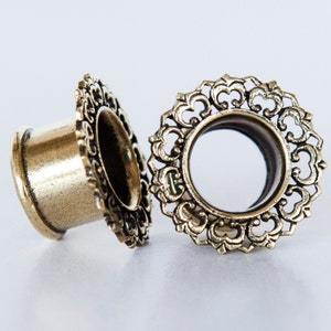 Crown Brass Plugs - Ear Plugs - Ear Gauges - Tribal Plugs - Indian Plugs - Piercing Plugs - Gauge Jewelry - Ear Tunnel - Brass Tunnel (BT2)