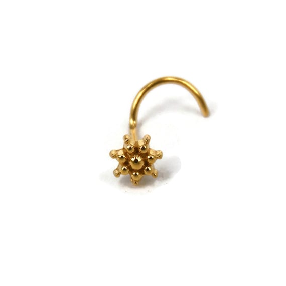 Amazon.com: Flower Nose Ring Stud, Gold Plated and Zircon Stone Small Nose  Pin Piercing, Unique Minimalist Dainty Style, 20g, L Back Shape, Body  Jewelry Handmade By Umanative Design : Handmade Products