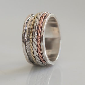 Dana Spinner Ring - Meditation Ring - Anti Stress Ring - Three Metal Rings - Multi Metal Ring - Mixed Metal Ring - Unisex Ring - Yoga Ring