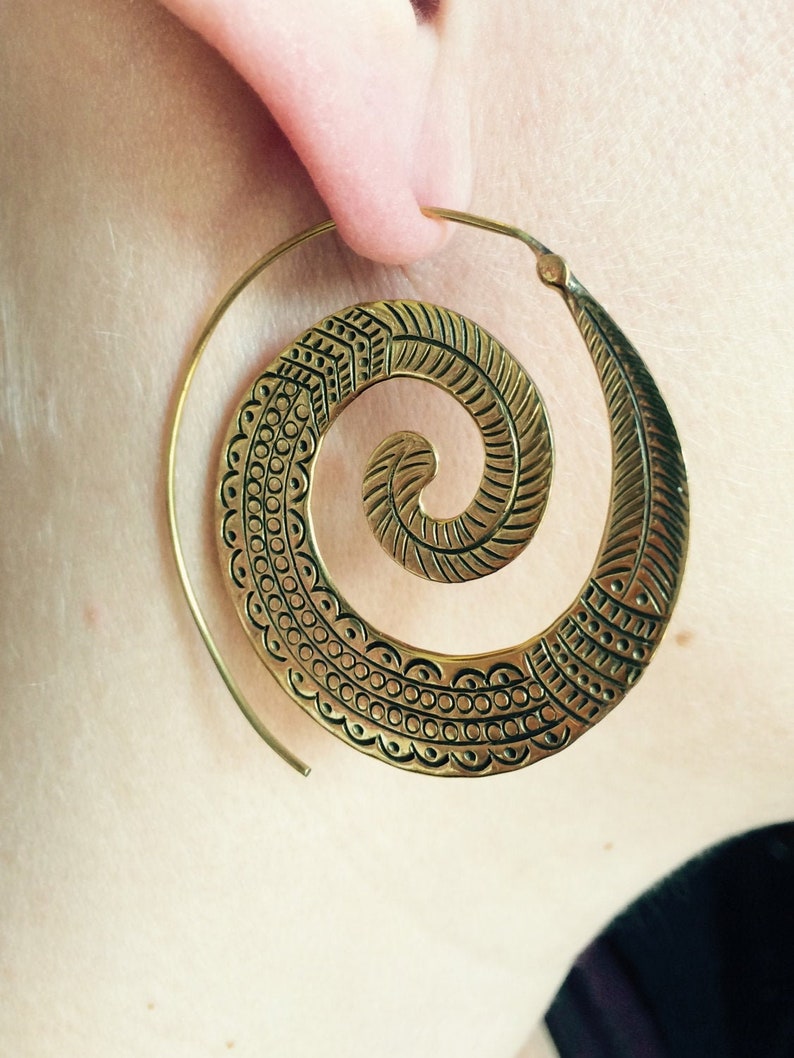 Brass Feather Spiral Earring