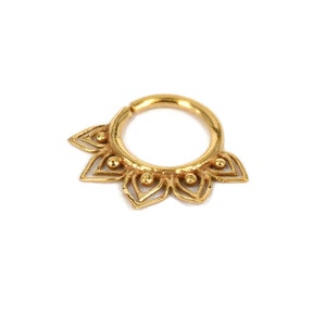 Tribal Flower Septum Ring, 16 Gauge Septum Piercing Ring, Septum Nose Piercing, Gold Septum Ring, Unique Tribal Septum Ring image 6