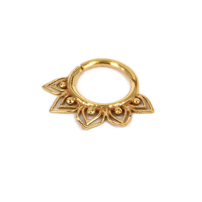 Tribal Flower Septum Ring, 16 Gauge Septum Piercing Ring, Septum Nose Piercing, Gold Septum Ring, Unique Tribal Septum Ring image 6