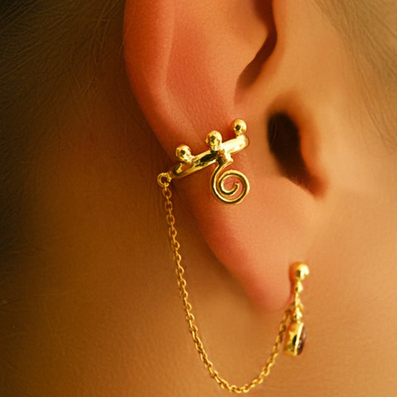 Gold Ear Cuff Ear Climber Climber Earrings Gemstone Etsy
