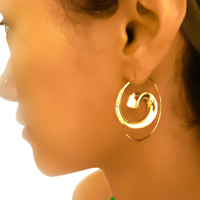 Brass Earrings Brass Spiral Earrings Gypsy Earrings Etsy