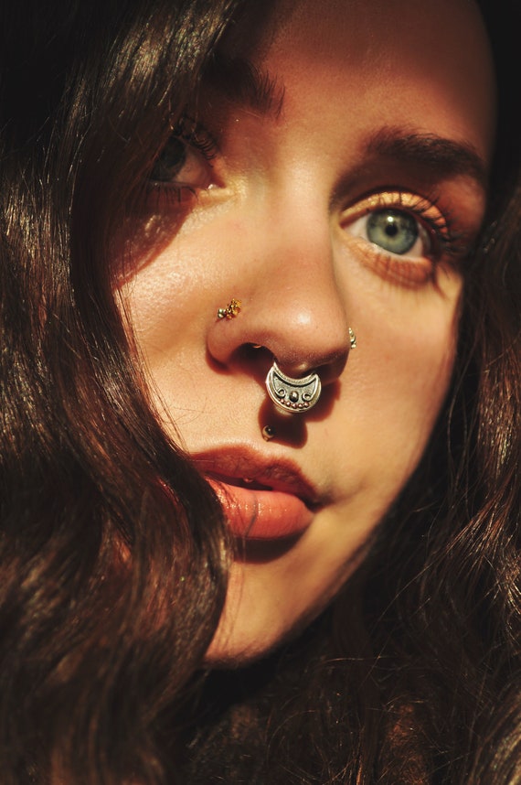 Buy Silver Septum Ring With Gem Stone Nose Ring Sterling Silver Septum  Piercing Septum Jewelry Online in India - Etsy