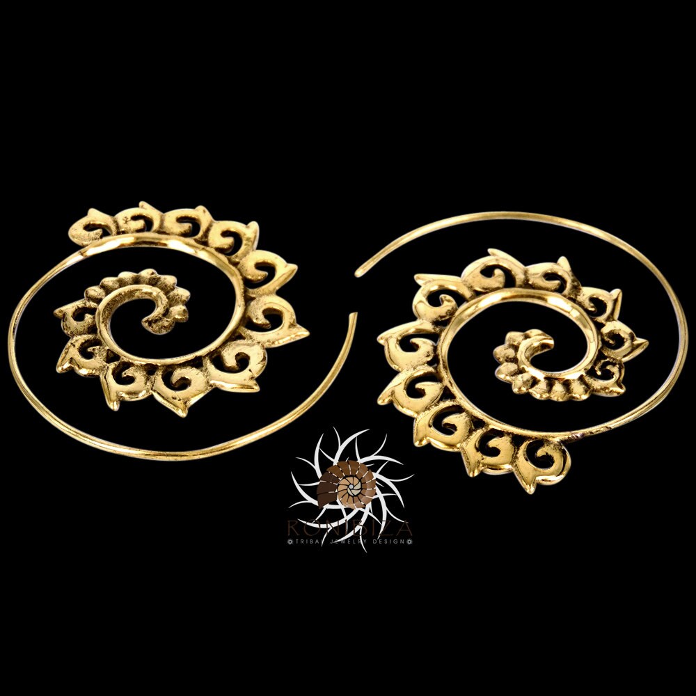Brass Earrings Brass Spiral Earrings Gypsy Earrings Etsy