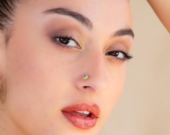 Turquoise Nose Stud, Gold Plated Sterling Silver, 20g Nostril Piercing