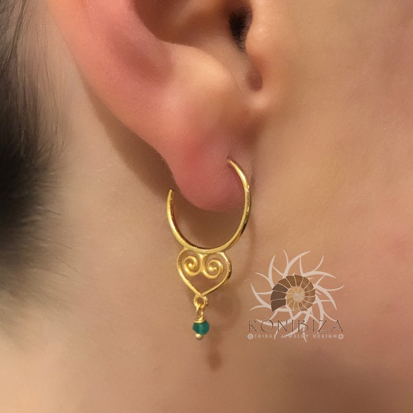 Gold Hoop Earrings - Gold Gemstone Earrings - Small Gold Earrings - Tribal Earrings - Ethnic Earrings - Indian Earrings  - Onyx Earrings