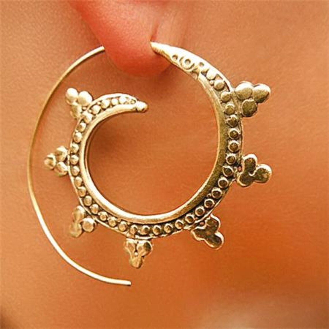 Brass Earrings Brass Spiral Earrings Brass Tribal Earrings Etsy