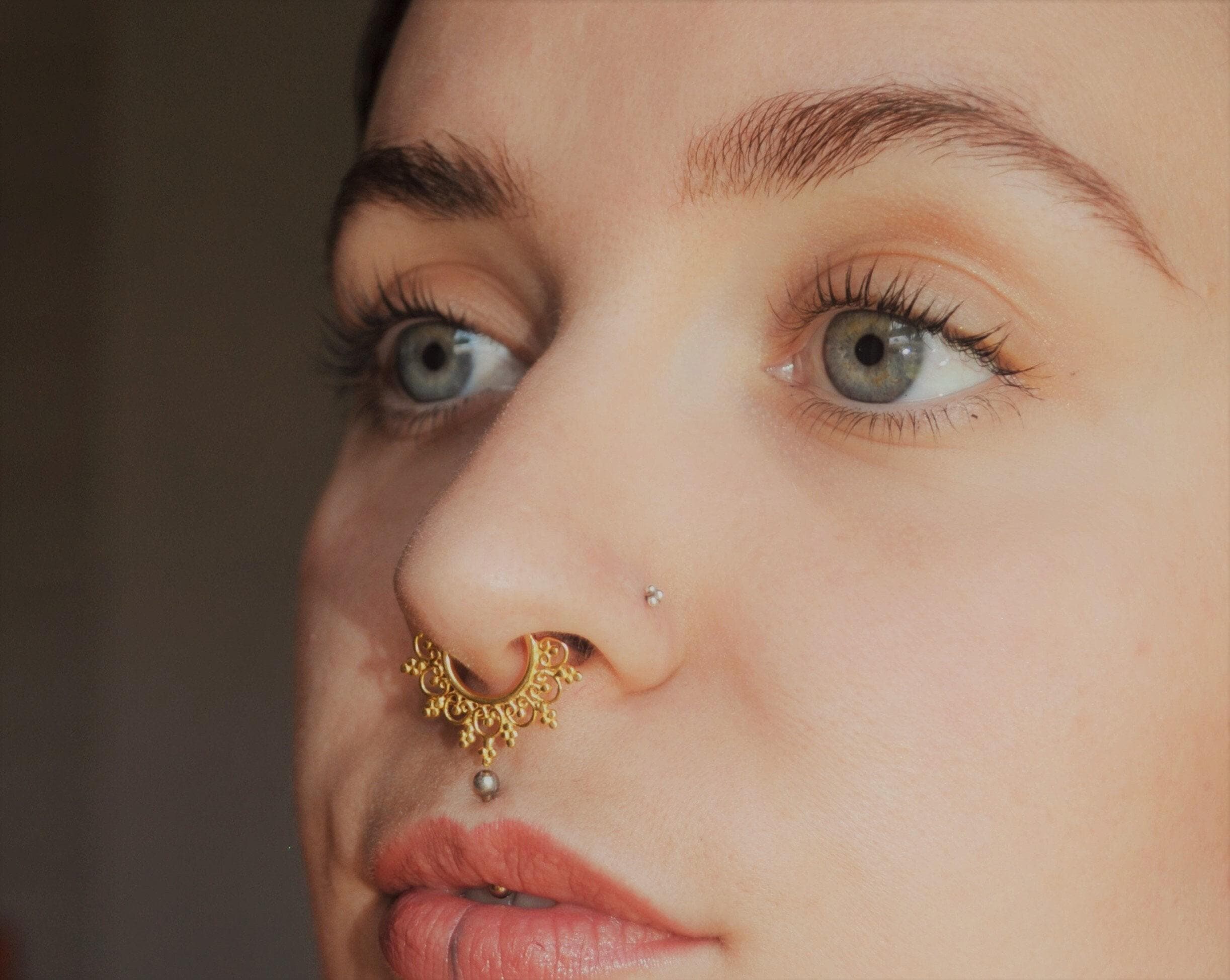 Big Tribal Lotus Septum Ring, Gold Indian Septum, Septum Jewelry,…