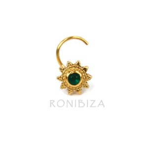 Green Onyx Gold Nose Stud, Tribal Nostril Jewelry, 20G image 2
