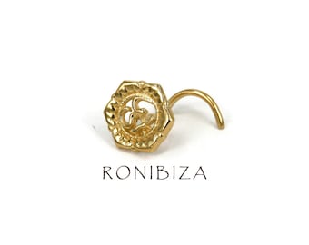 Gold Plated Ohm Nose Stud, Indian Nostril Piercing, Sterling Silver