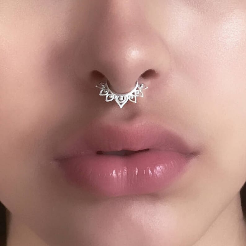 Lotus Silver Septum Ring Septum Jewelry Septum Piercing image 1.