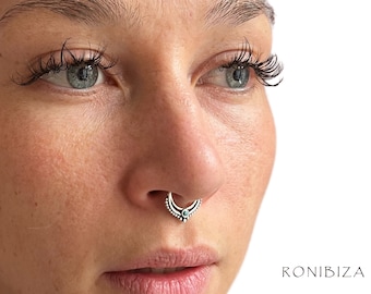 Silver Septum Ring, Turquoise Nose Ring, Ethnic Septum Jewelry, Indian Septum Piercing, Unique 18g Septum Ring, 10mm Septum, Tribal Septum