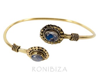 Brass Cuff Bracelet, Moonstone Bracelet, Bohemian Arm Bracelet, Statement Gypsy Bracelet, Ethnic Brass Jewelry, Indian Arm Cuff Bracelet