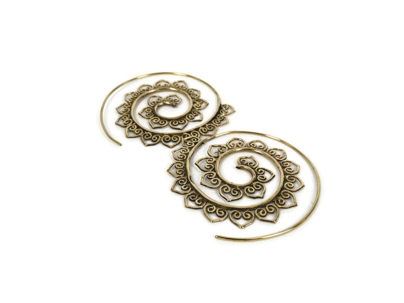 Large Spiral Hoop Earrings, Gypsy Brass Earrings, Indian Earrings, Tribal Earrings, Statement Earrings, Ethnic Jewelry, Oversized Earrings 