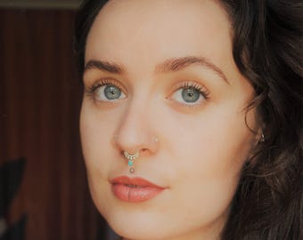 Turquoise Septum Ring, 16g Sterling Silver Gemstone Nose Piercing