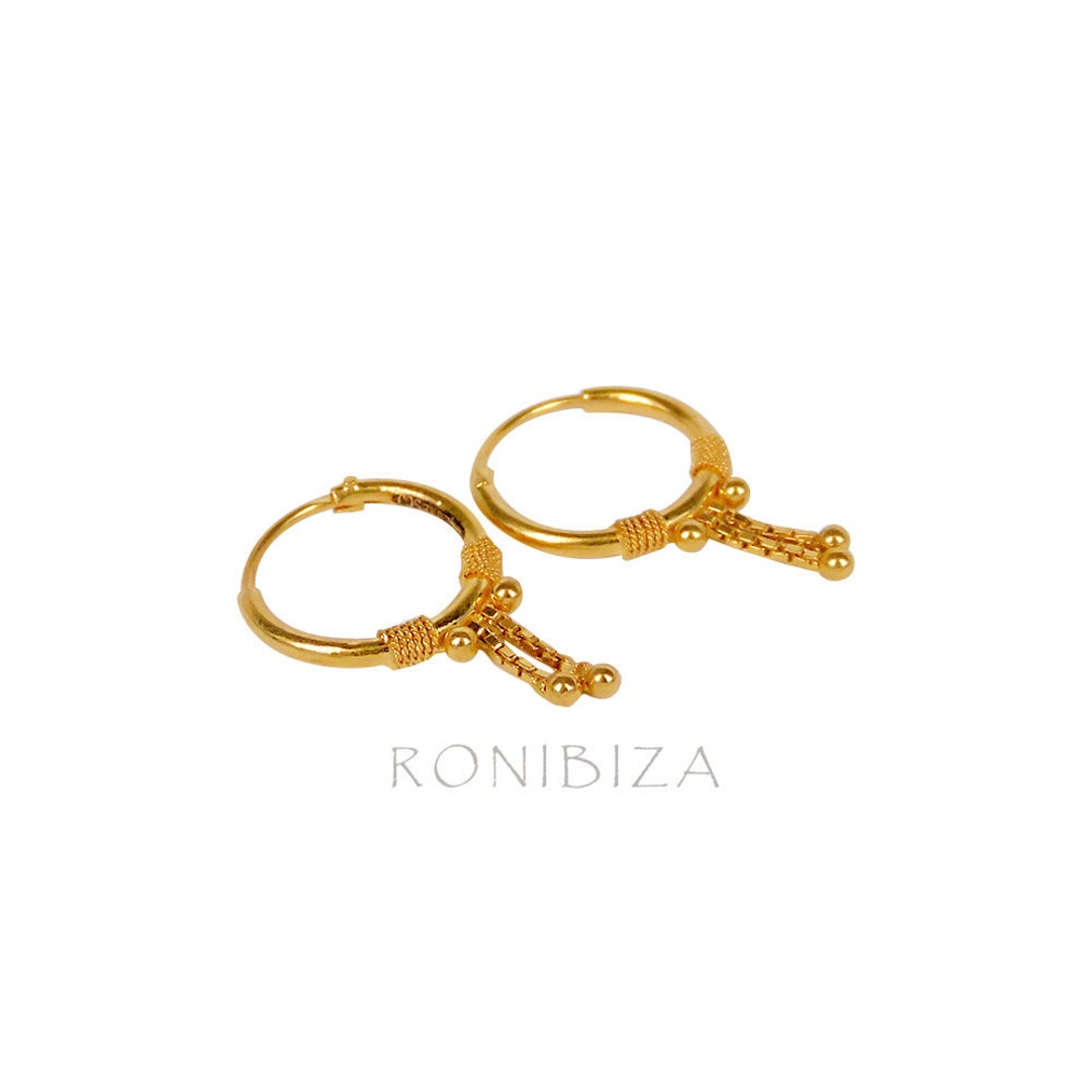 22k Solid Gold Indian Earrings, Small Hoop Earrings, Rajasthani Jewelry