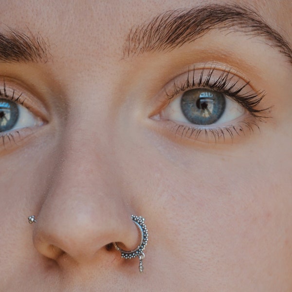 Indian Nose Ring, Tribal Nose Hoop, Silver Nose Piercing, Nose Jewelry