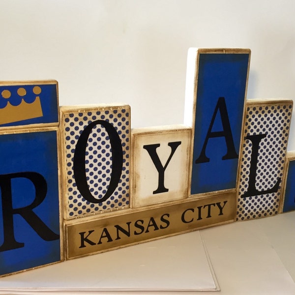 Kansas City Royals Word Blocks - KC Wooden Block Set - KC Father's Day