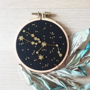 Taurus, hand embroidery, constellation of the zodiac artwork