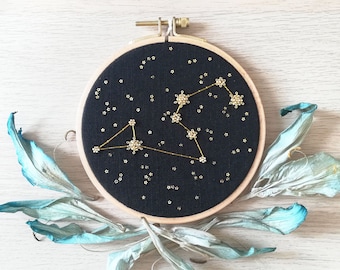 Leo, hand embroidery, constellation of the zodiac artwork