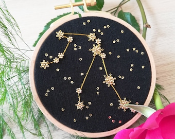 Aquarius, hand embroidery, constellation of the zodiac artwork