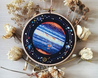 Jupiter, gaseous planet, hand embroidery