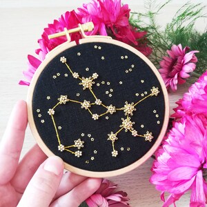 Sagittarius, hand embroidery, constellation of the zodiac artwork