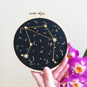 Libra, hand embroidery, constellation of the zodiac artwork