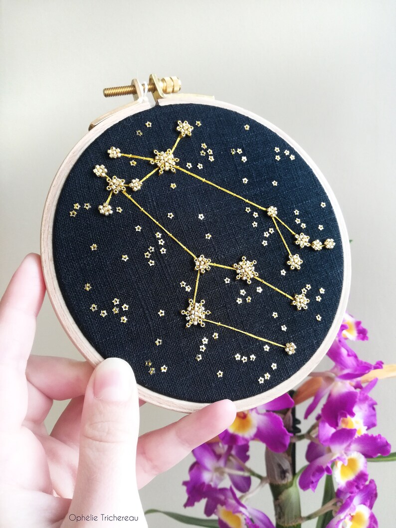 Gemini hand embroidery of the constellation of gemini  etsy Gemini hand embroidery of the constellation of gemini  etsy