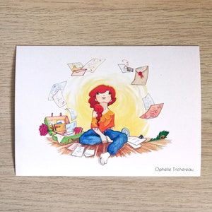 Cartas voladoras, postal, papel reciclado, ilustración original.