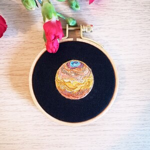Saturn, hand embroidery, tiny planet
