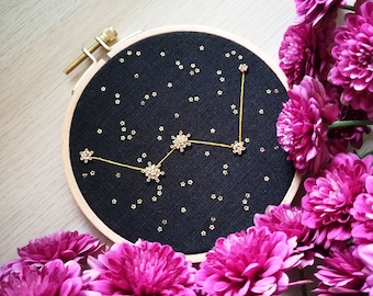 Cassiopeia, hand embroidery, constellation artwork