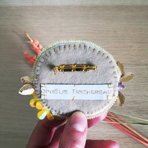 Yellow and orange eye, hand embroidery brooch with sequins and beads. image 6