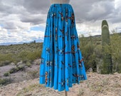 VINTAGE WESTERN Maxi Skirt Women Sz Small Medium M Large Full Circle Southwestern Turquoise Kachina Doll Liza Lynn Tier Cotton Prairie Long