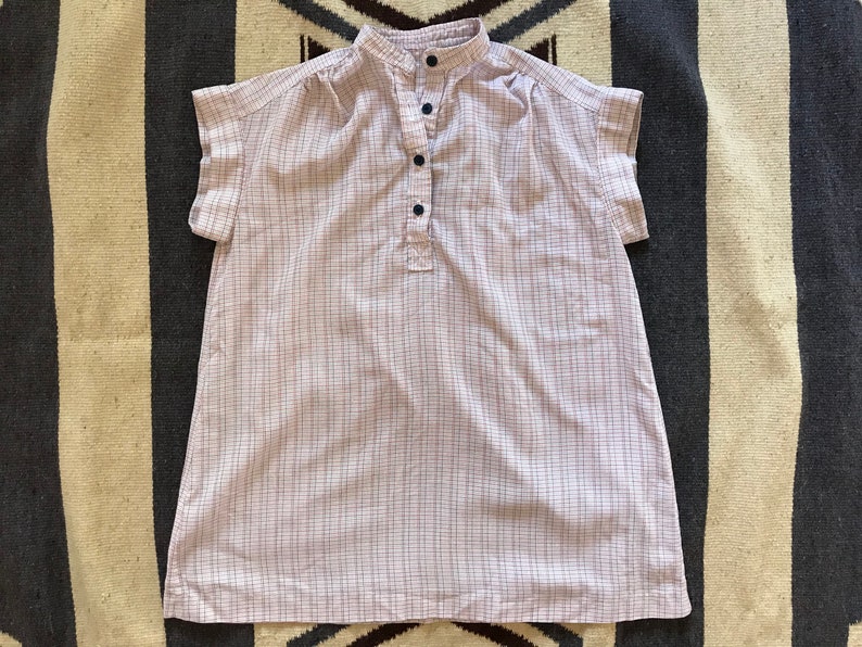 Vintage 50s PLAID SHIRT Women L XL Large Sleeveless Blouse White Blue Red Top Pin Up Rockabilly 1950s Semi Sheer Woven Fabric Button Front