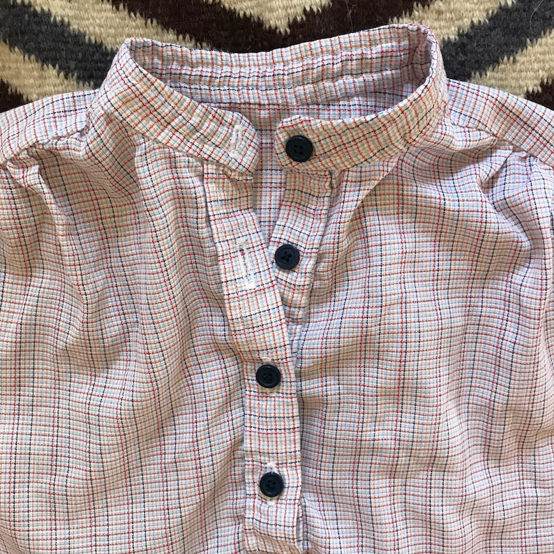 Vintage 50s PLAID SHIRT Women L XL Large Sleeveless Blouse White Blue Red Top Pin Up Rockabilly 1950s Semi Sheer Woven Fabric Button Front